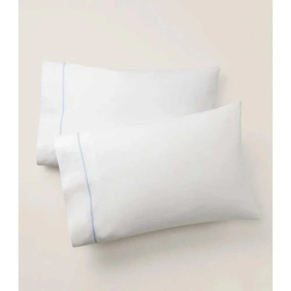 New Ralph Lauren Palmer Percale 2 King Pillowcases Organic Cotton Sky Blu Stripe